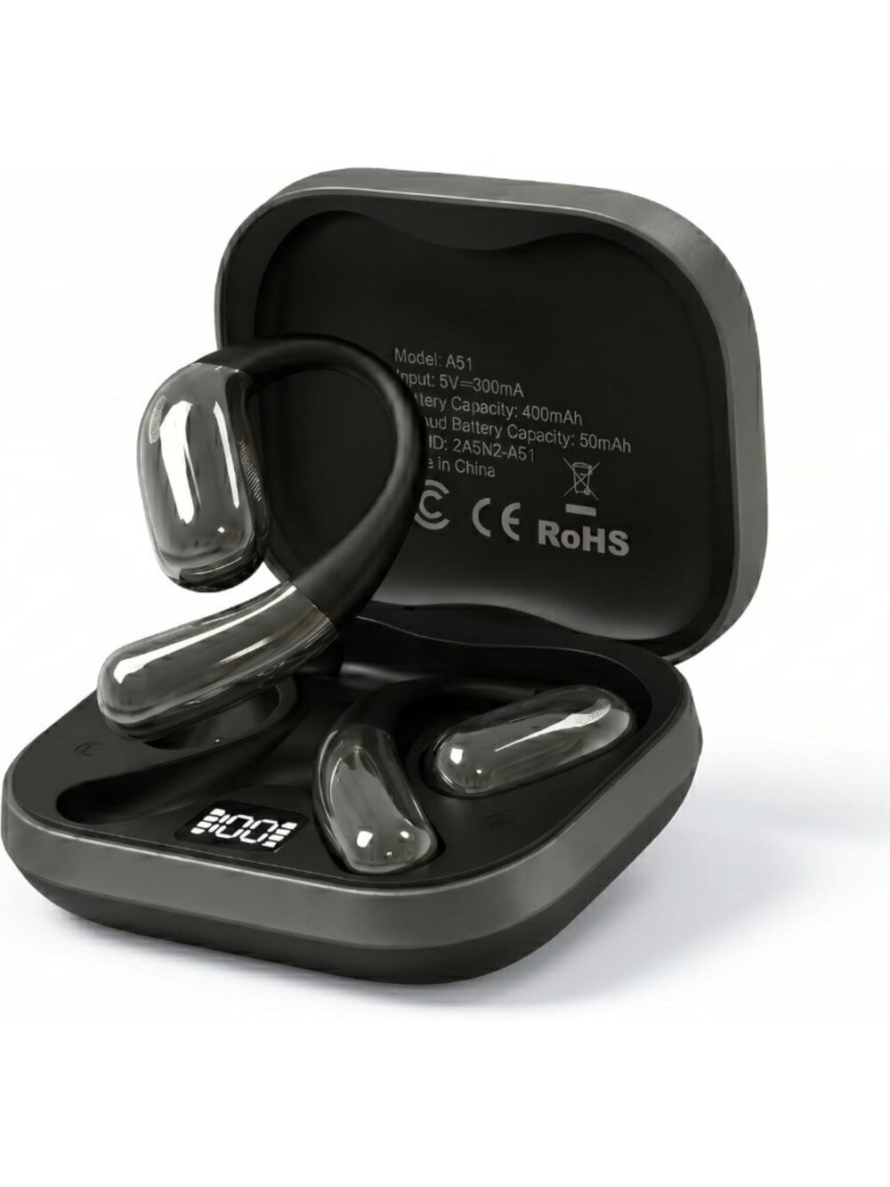 Wireless Open Ear Headphones with Smart Display, 35H Playtime, Sweatproof Fit